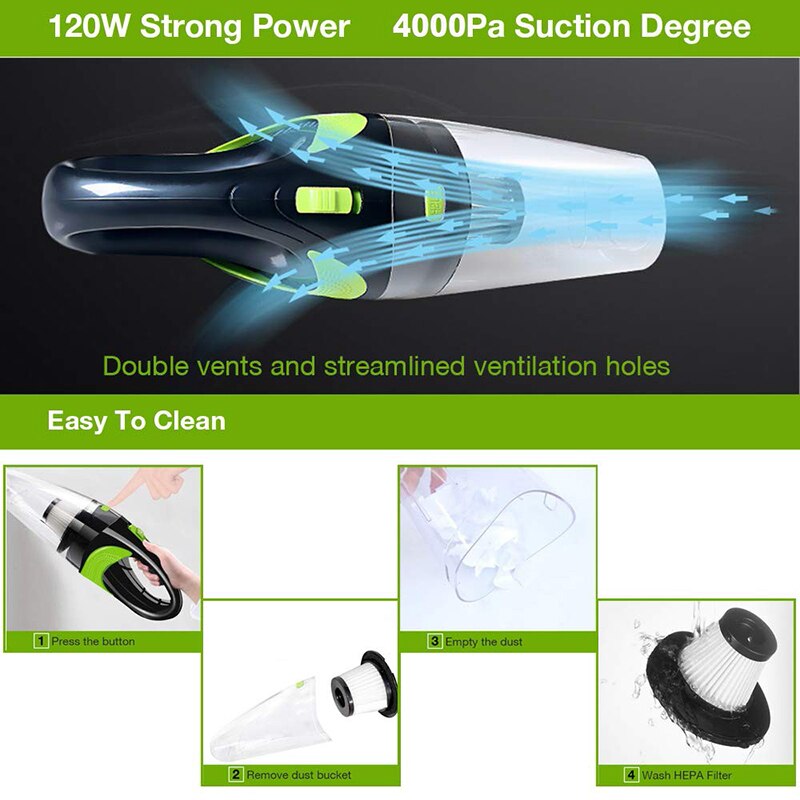 Aspiradora de coche aspiradora inalámbrica para coche potente 120W USB de mano aspiradora automática Robot inalámbrico aspiradora para ordenador de coche en casa aspiradora de mano aspiradora para auto