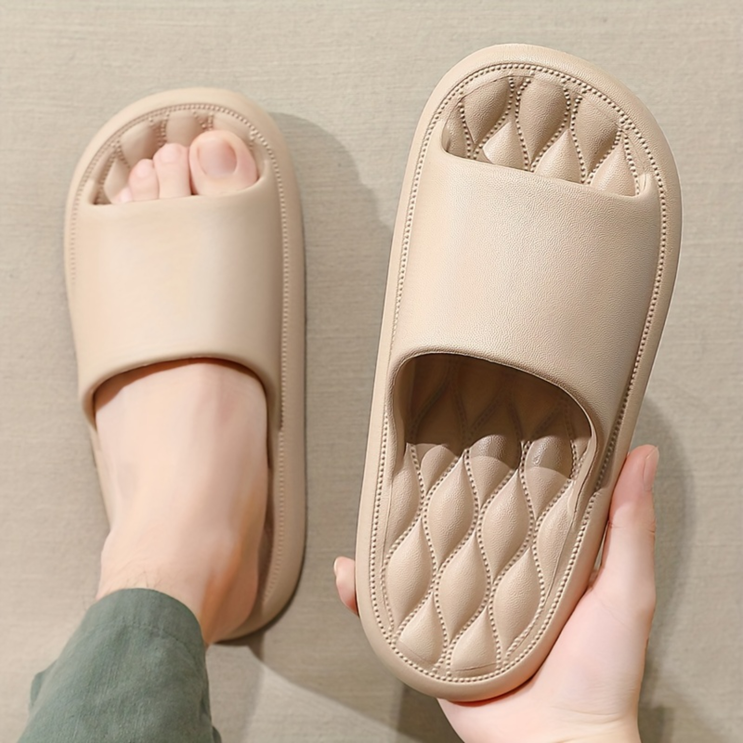 Plus Size Men's Non-Slip Slides for Indoor Walking and Shower - Quick-Drying Open Toe Slippers with Solid