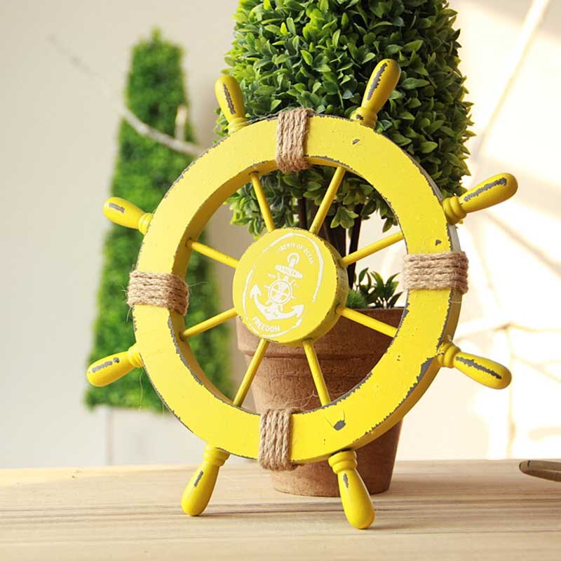 Gouvernail de bateau en bois de Style méditerranéen, décoration murale artisanale: YELLOW