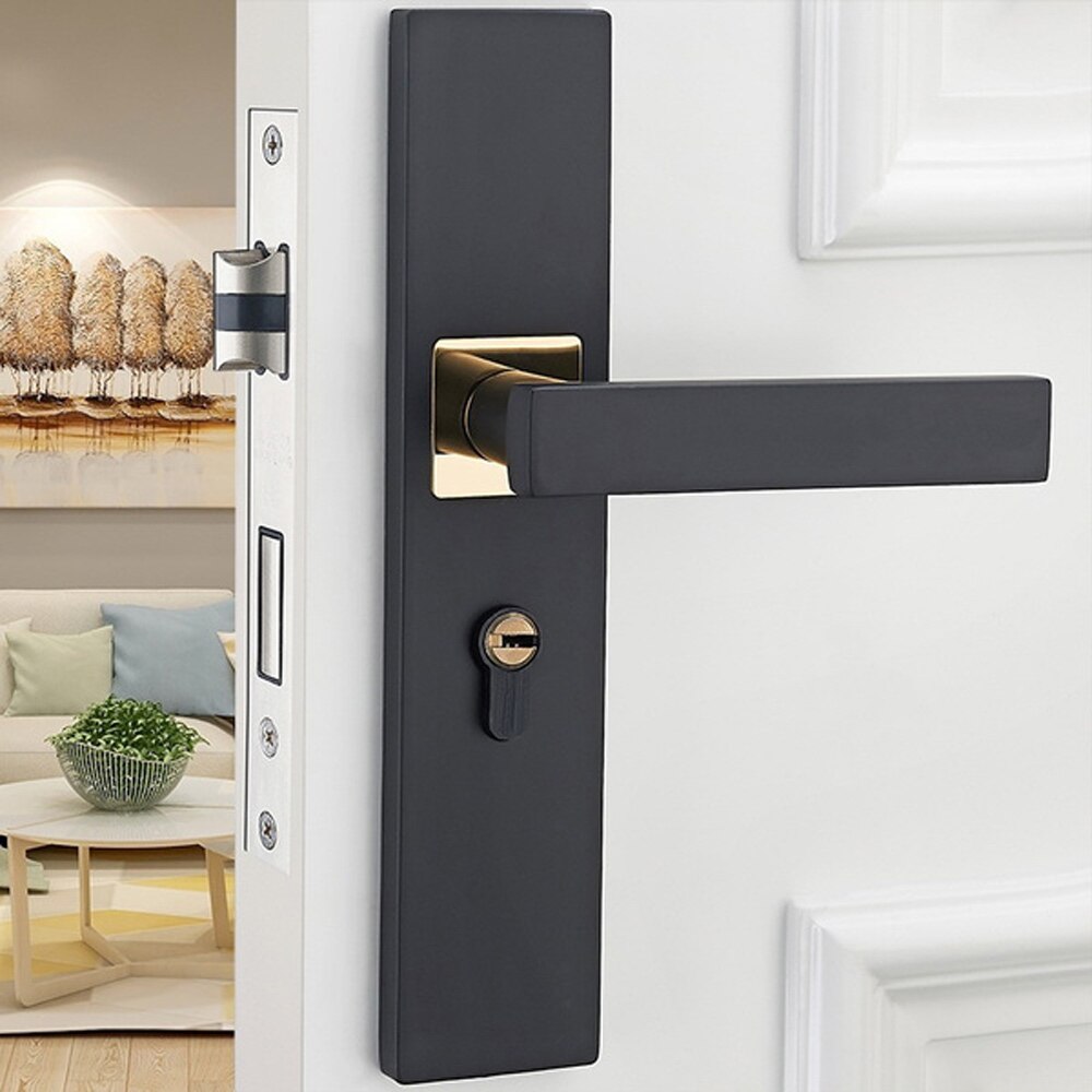 Zwarte Deur Handvat Aluminium Huis Deurknoppen Furniture Cilinder Lock Stille Security Deurgrepen Voor Binnendeuren