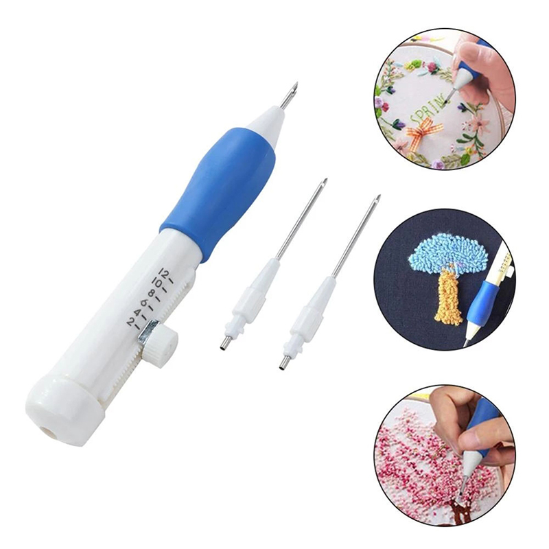 Bolígrafo para bordar lápiz mágico para bordado, bolígrafo para bordar DIY, manualidades, lápiz mágico para bordado, bolígrafo para bordar, Juego de 3 agujas de perforación intercambiables, accesorios de costura