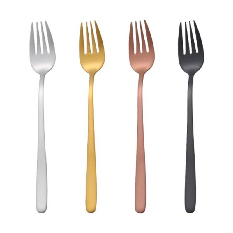 304 Stainless Steel Colourful Dessert Fork Long Handle Gold Korea Dinner Fork Set For Hotel Party With Long Handle