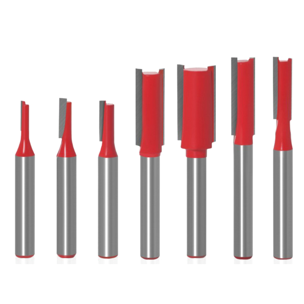 4/7Pcs 1/4" Shank Flush Trim Router Bits End Mill For Wood Lengthened Trimming Cutters With Bearing Woodworking Tool: 7pcs Red