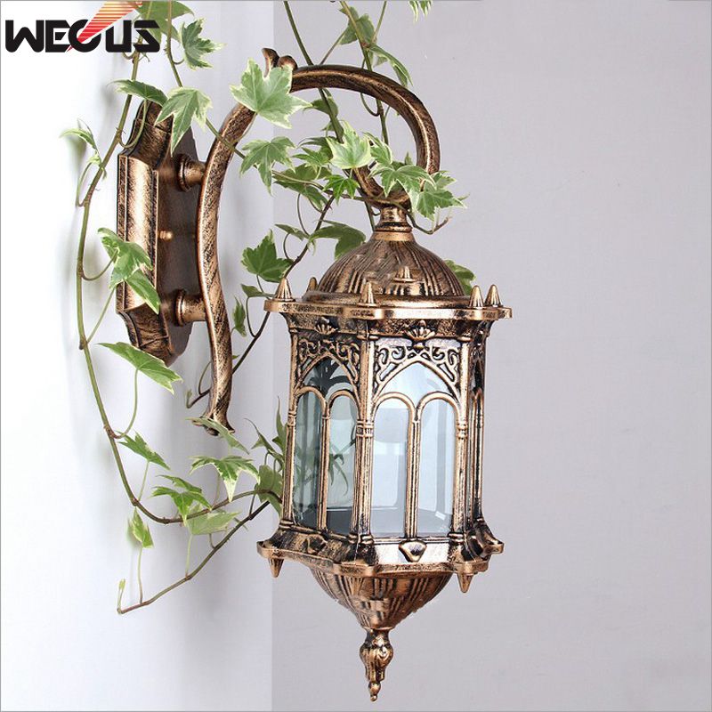 Lámpara de pared para pasillo, de estilo europeo, para exteriores, lámpara impermeable para pared de patio, simple, para villa, puerta, balcón, pasillo, luz de pared retro