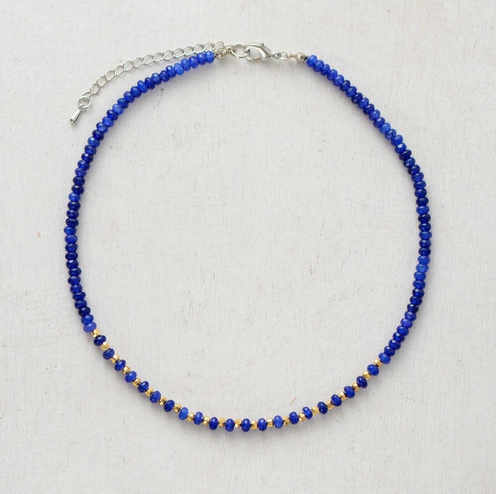 Women Choker Semi Precious Stone Gold Beads Choker Necklace Womens Simple Collar Necklace Neck Choker Bohemia Jewelry: Blue
