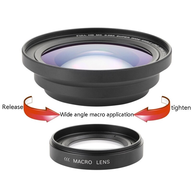 Cámara dedicada 4K Ultra gran angular lente, 37MM0.39X (UV72) gran angular + Macro lente dos en uno