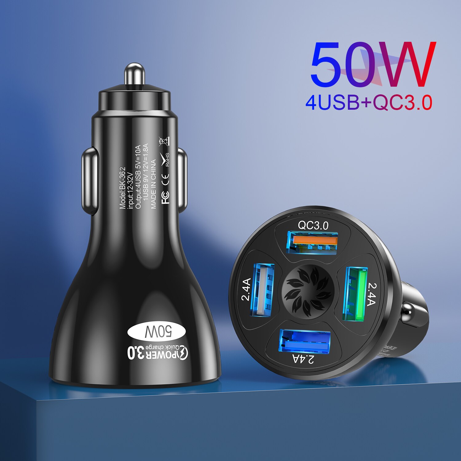 Schnell Ladung Auto Ladegerät 50W 4 USB QC 3,0 4,0 LED Schnelle Auto Zigarette Leichter praktisch USB Ladung für iPhone Samsung Huawei