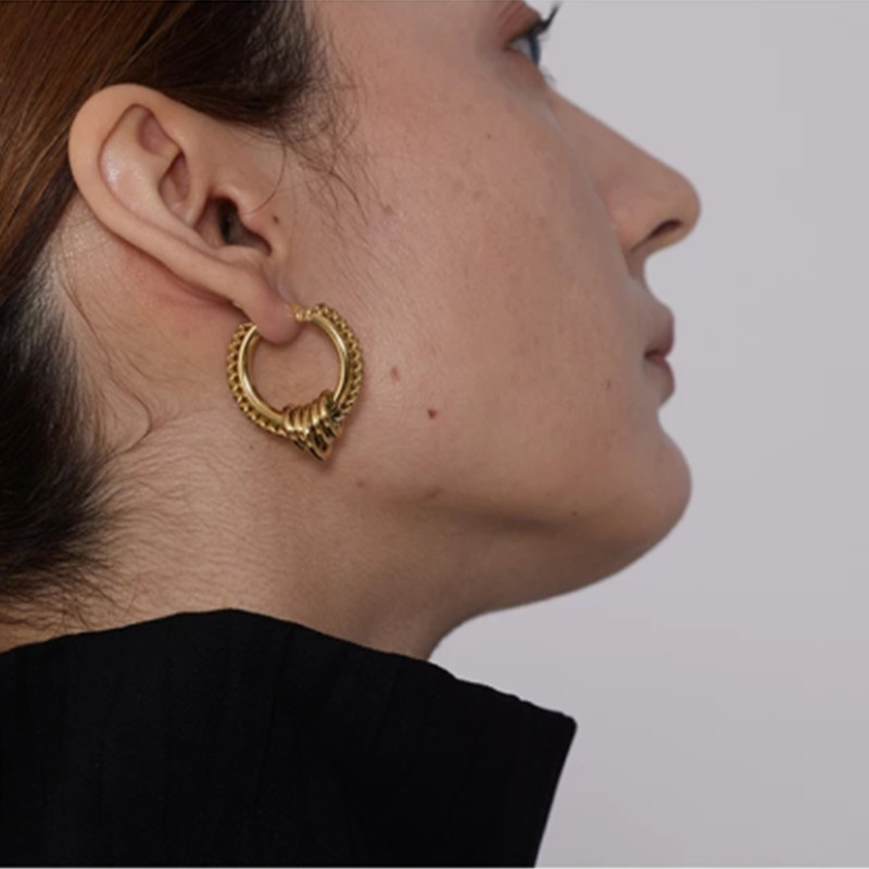 Pendientes de aro de acero inoxidable 316L para mujer, aretes redondos con tres tonos de giro, joyería barata de titanio,