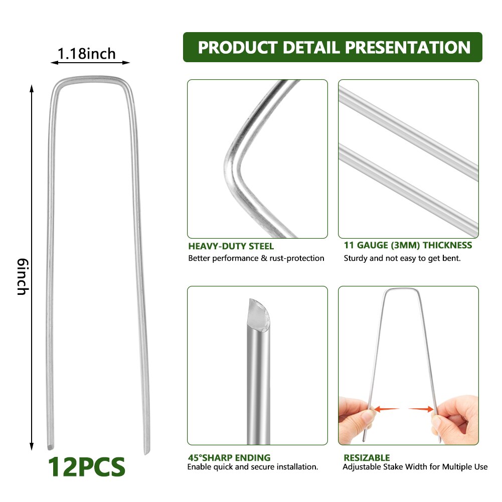 12pcs 6inch Lawn Nails Garden Nails Iron Garden Pile U-Shaped Fixing Nail Fixing Turf Tool for Fixing Fencing Anti-bird Mesh Net