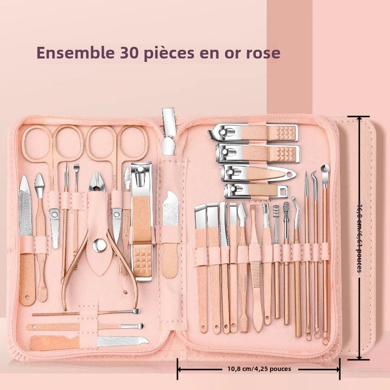 Juego de cortaúñas de acero inoxidable, herramientas para uñas verdes, juego de manicura y pedicura, Kit de aseo de viaje, 30 Uds.