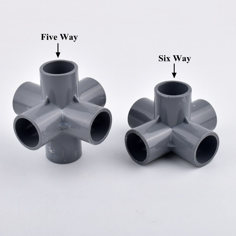 1Pc 20~50mm Grey PVC Pipe Connector 3/4/5/6-Ways Three Dimensional Joint, Aquarium Garden Watering Irrigation Water Tube Joint