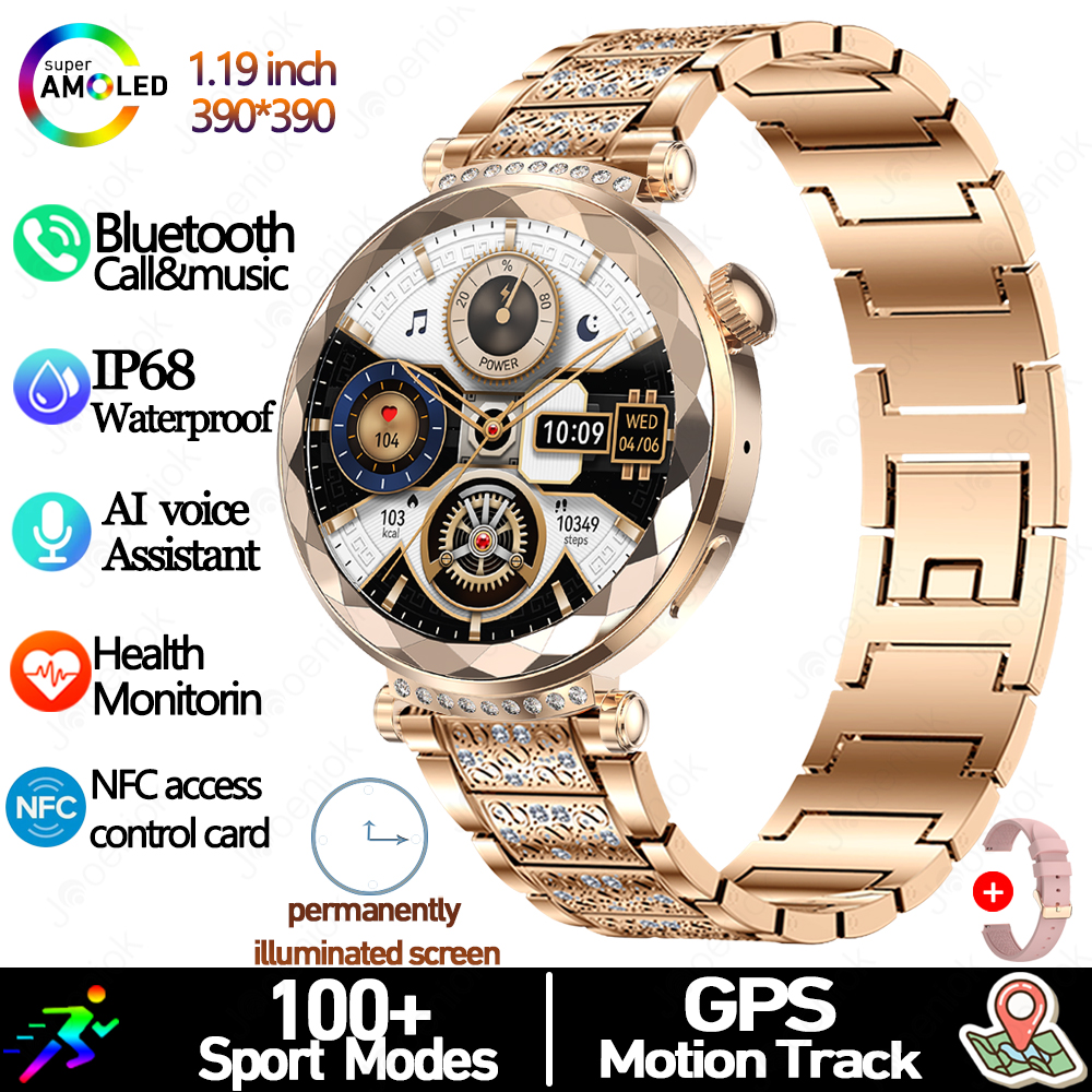 Novo relógio inteligente feminino presente amoled tela hd freqüência cardíaca esporte fitness à prova dwaterproof água mostrador personalizado bt chamada smartwatch para android ios: Azul