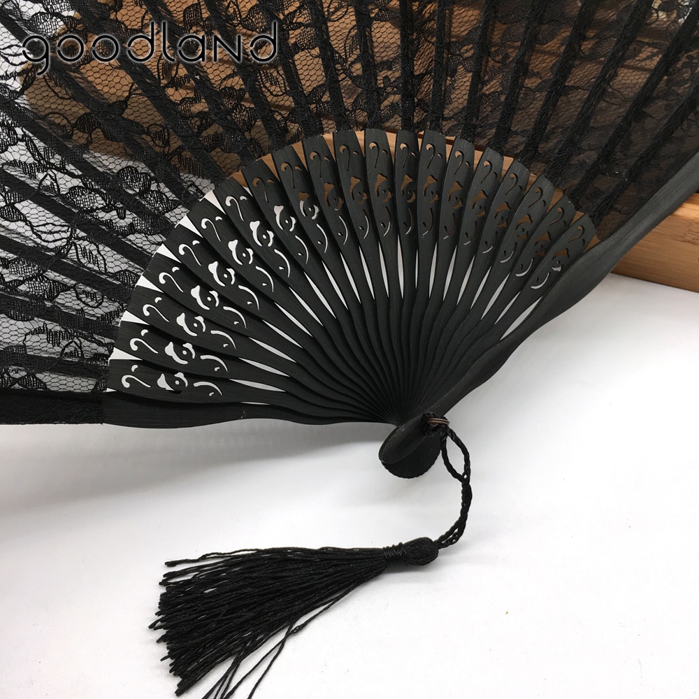1 stk vintage retro kinesisk blonder håndblæser sort bambus folde fan fan dance fans festartikler til