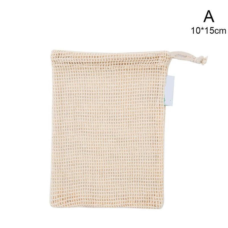 Herbruikbare katoenen net groentezakken groente- en fruitzak keukengroentezak met trekkoord opbergzak fruit  p0 k 6: A