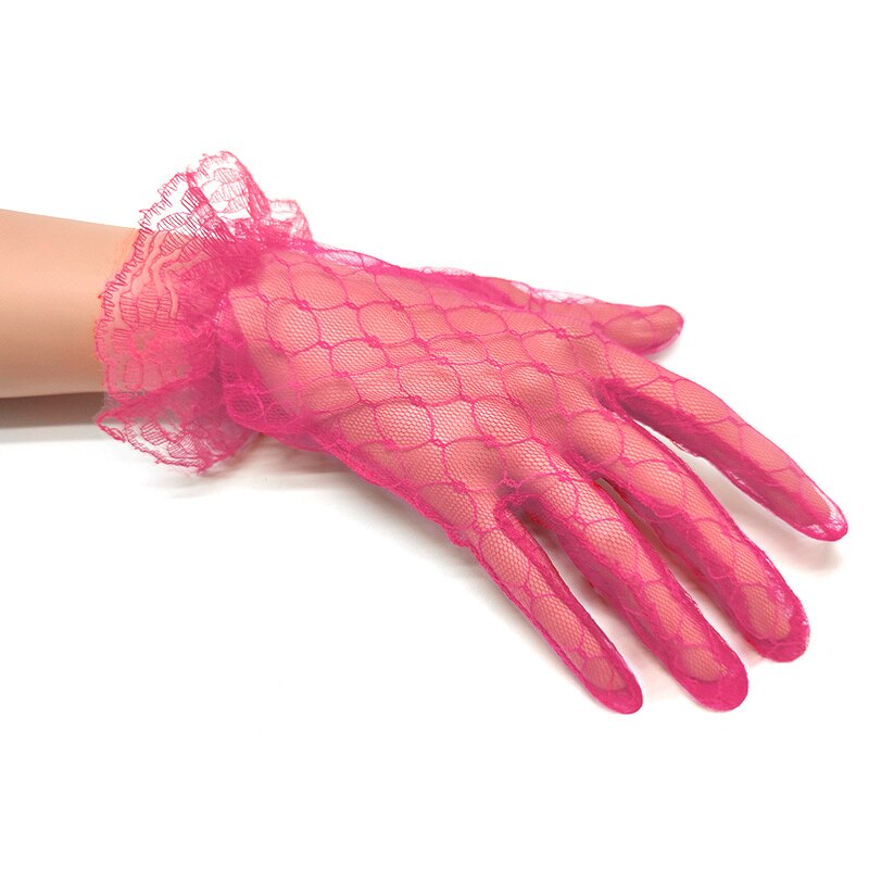 1 paire femmes court Tulle gants extensible dentelle Lotus feuille voilages robe accessoires plein doigt mariée mariage fête noir