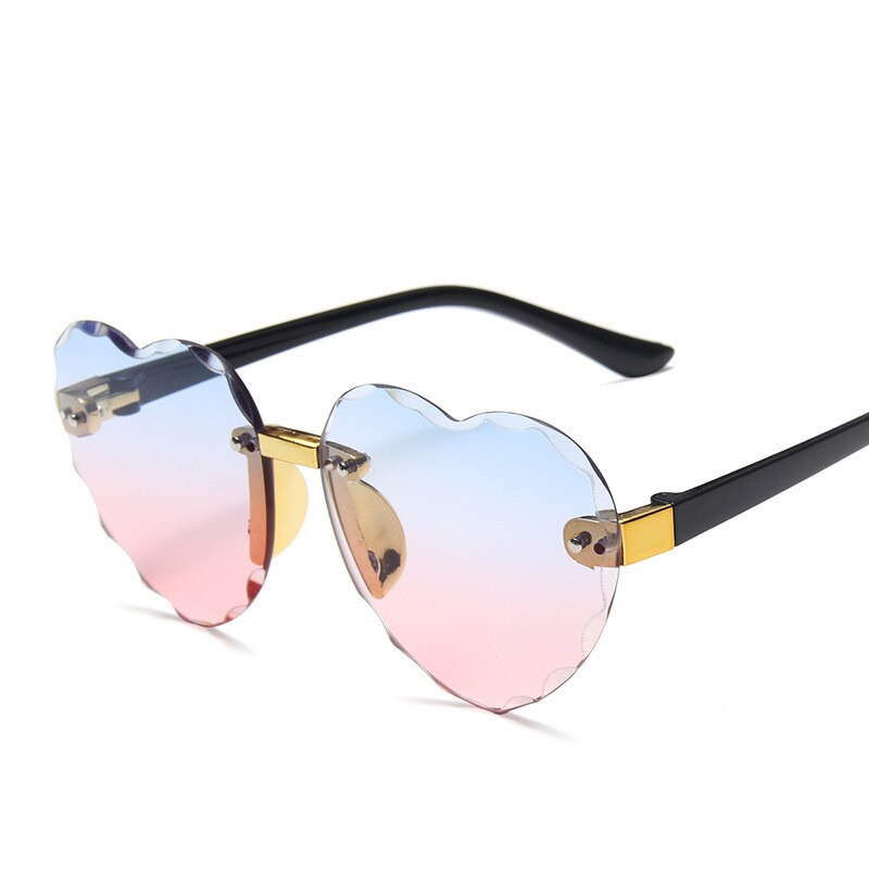 Bonito coração sem aro óculos de sol crianças crianças cinza rosa vermelho lentes moda meninos meninas uv400 crianças motorista óculos: Blue-pink