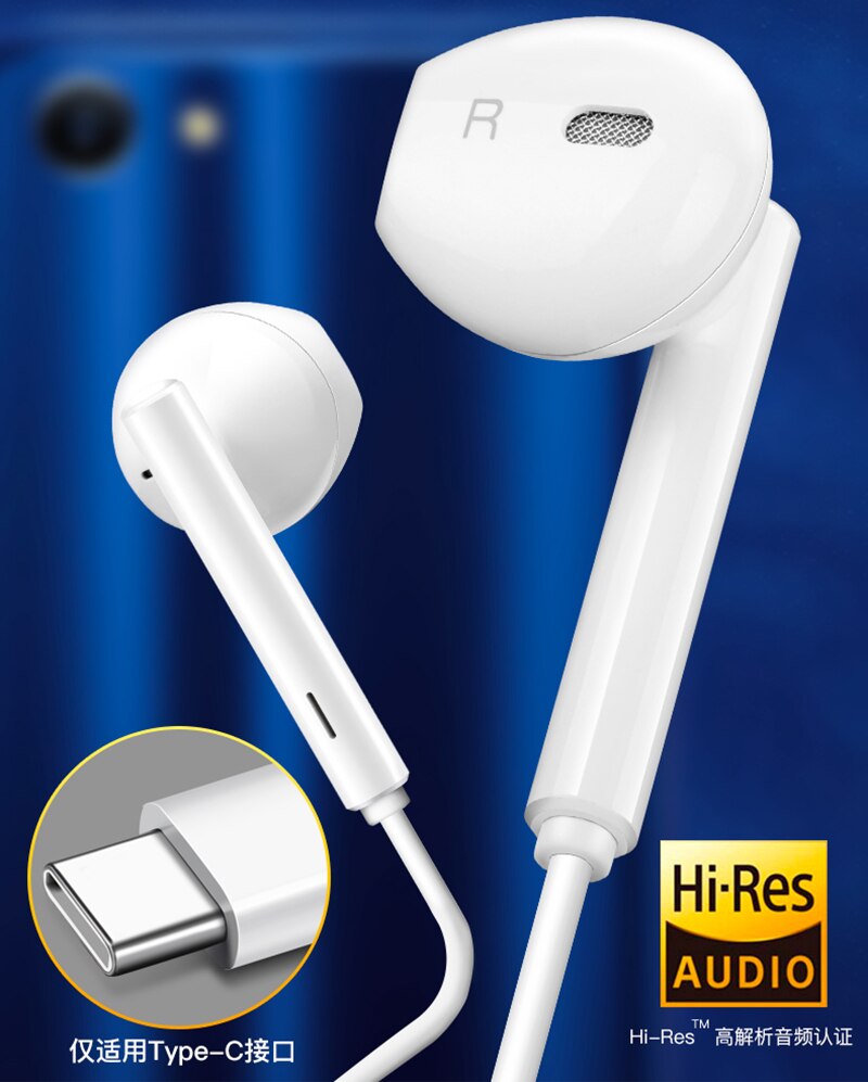 Original huawei  cm33 hörlurar usb typ-c i örat hörlurar headset mikrofon volym huawei mate 10 20 pro 20 x rs  p 10 20 30 not 10