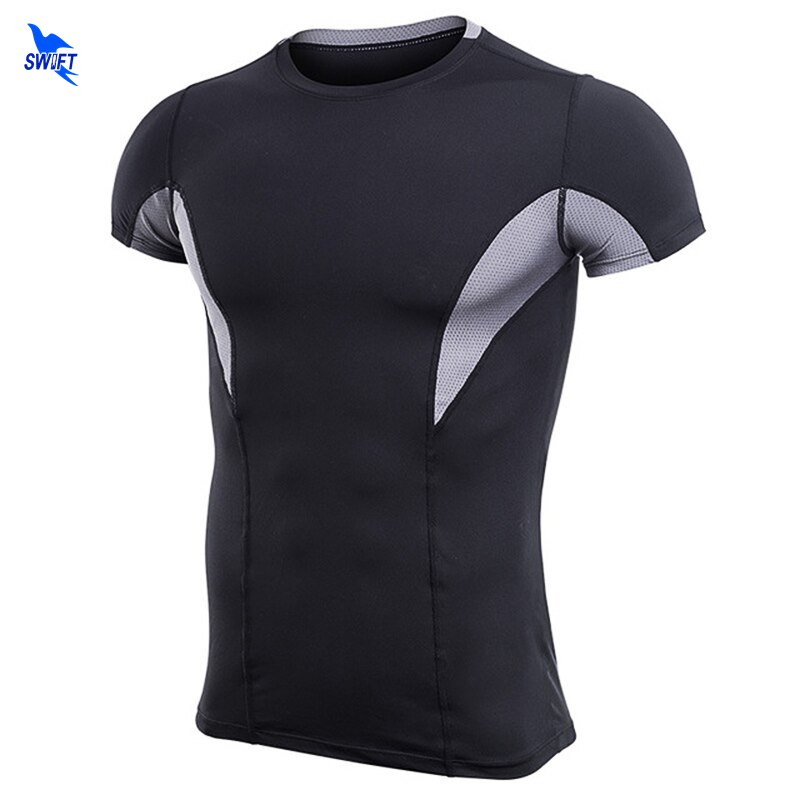 Sportshirt heren fitness hardloop t-shirts korte mouwen top t-shirts elastische sportkleding sportschool bodybuilding training t-shirt rashgard