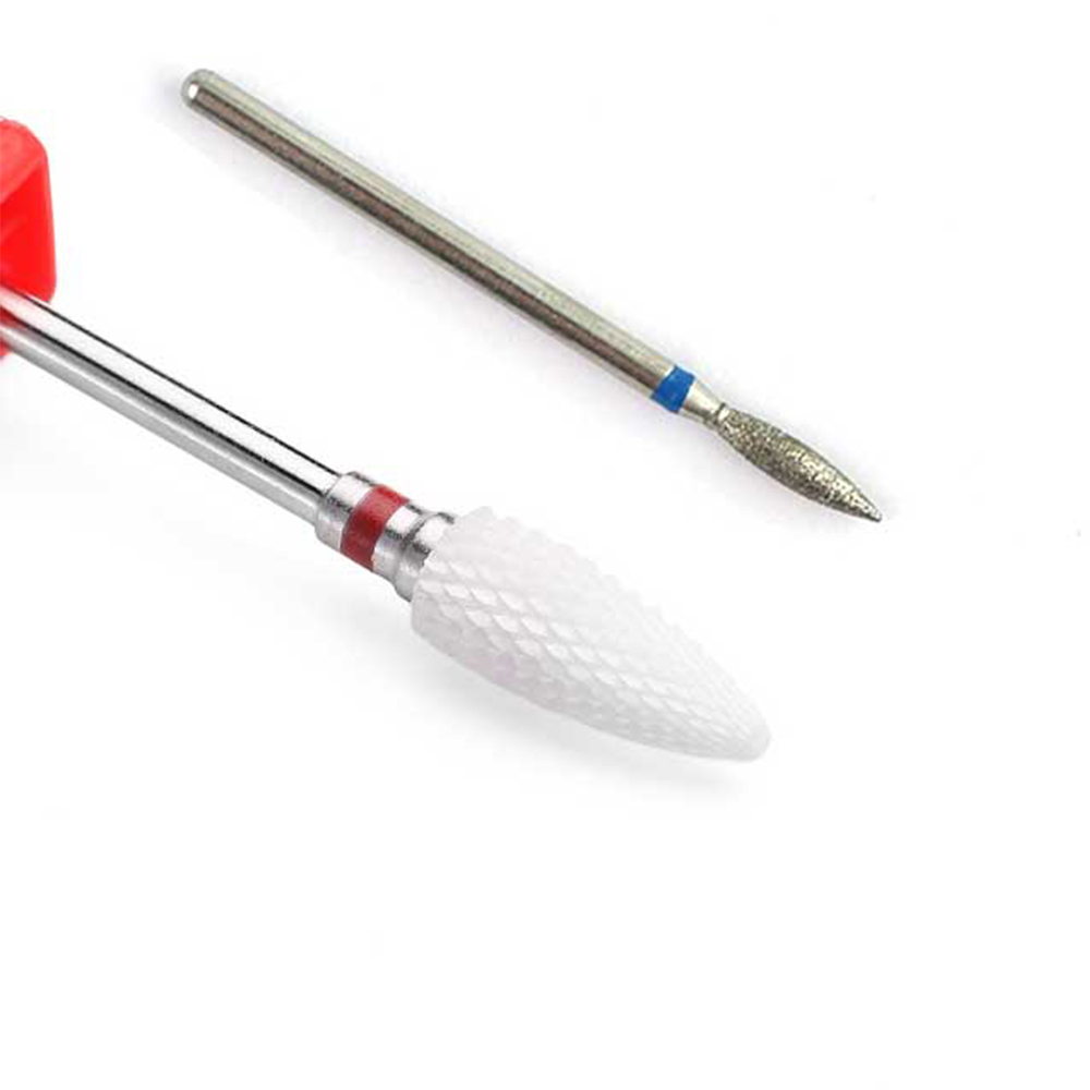 Broca de clavo de cerámica para manicura, fresa de diamante, limas rotativas eléctricas, brocas para pedicura, rebaba, herramientas para quitar cutículas, 2 uds.