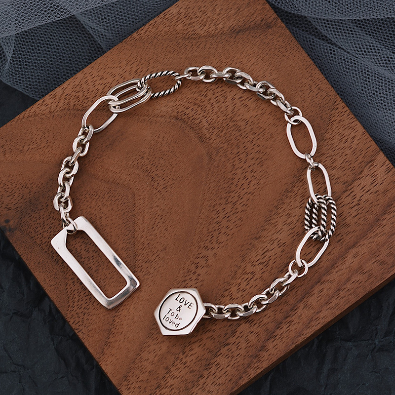 XIYANIKESilver-pulsera de letras hexagonales geométricas para mujer, joyería Punk que combina con todo, hecho a mano: Default Title