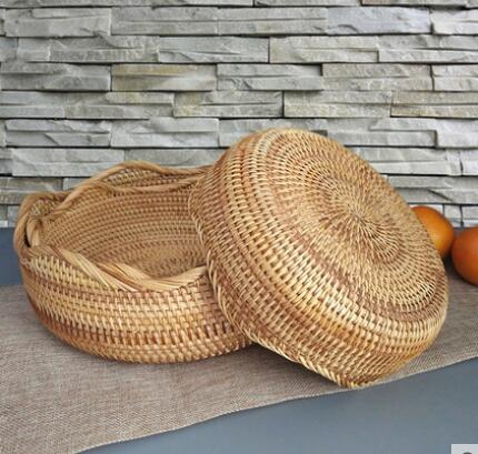 Household fruit basket rattan fruit bowl living room fruit bowl bamboo bread basket rattan blue skull basket storage basket crea