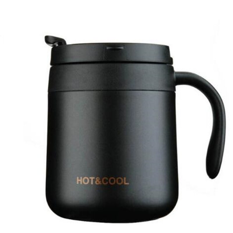 350/500ML 304 tazas termos de acero inoxidable taza de vacío de oficina con tapa de asa taza de té aislante termo taza termo portátil: 350ml / Black