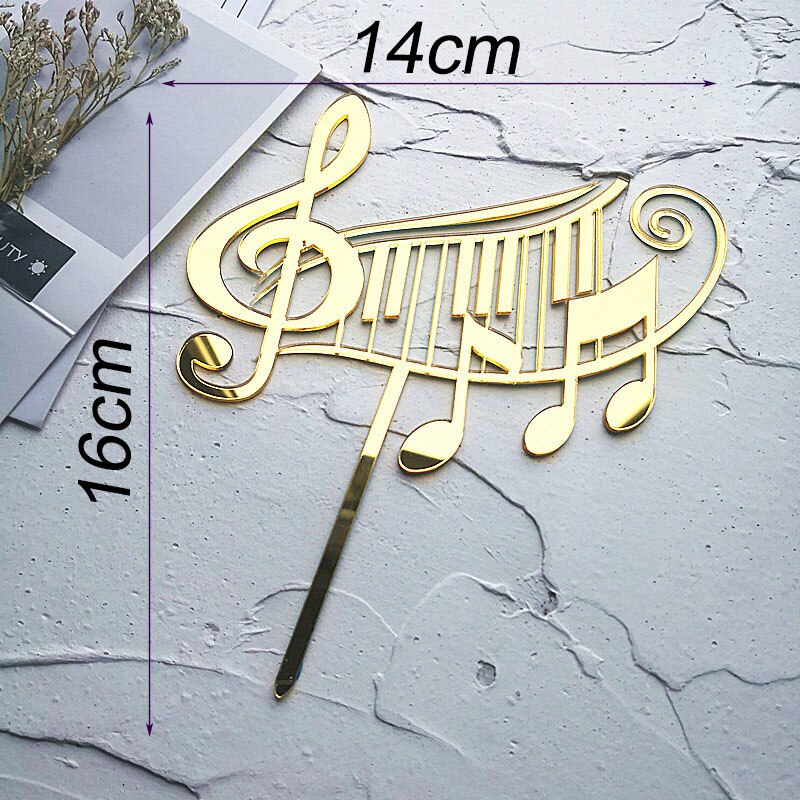 Piano Music Theme Acrylic Cake Topper Musical Notes Happy Birthday Cake Topper Party Supplies Cake DIY Accessories: Gold