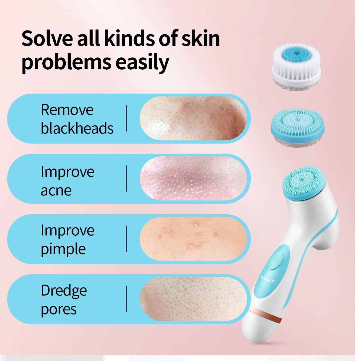 CkeyiN spazzola elettrica per la pulizia del viso spazzola rotante automatica per la pulizia profonda alimentata dal viso esfoliante ricaricabile rimozione di punti neri