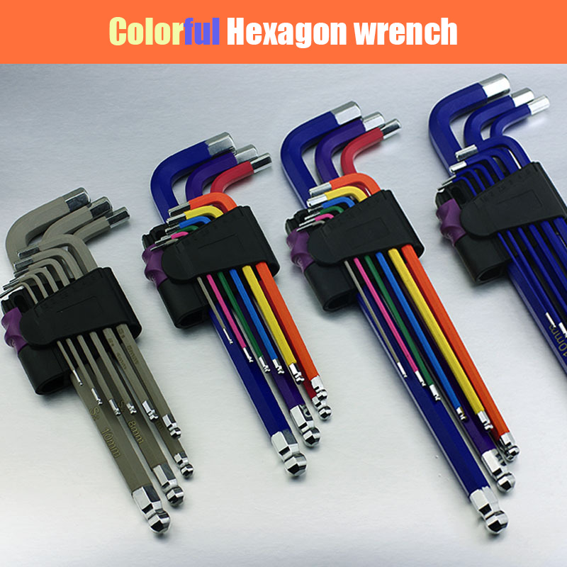 9 Pcs Kleurrijke Inbussleutel Inbussleutel Sleutel-Wrench Metric Korte Bal Hoofd L-Sleutel