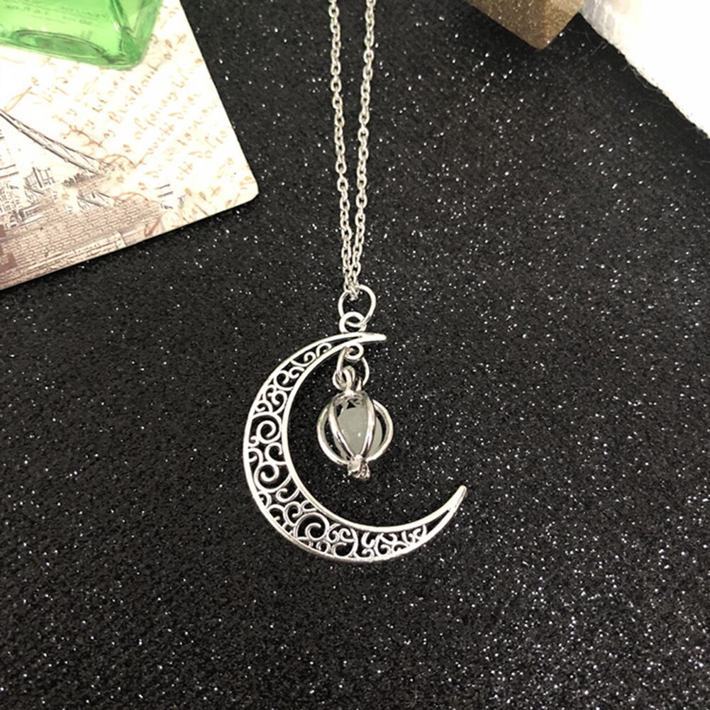 colgante de jaula de Luna hueca para mujer a la , cadena luminosa, collar de joyería