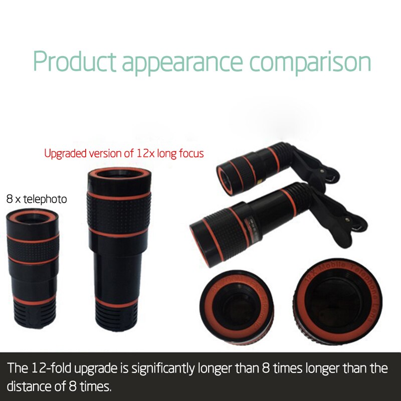 Clip-on 12x Optical Zoom Mobile Phone Telescope Lens HD Telescope Camera Lens For Universal Mobile Phone