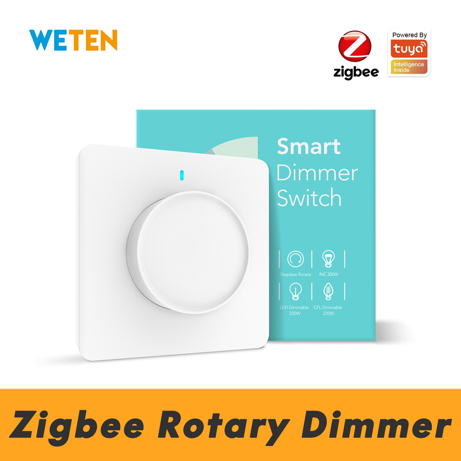Intelligenter zigbee-drehschalter mit led-dimmfunktion, kompatibel mit tuya zigbee hub und smart life app 220v 110v /uk), unterstützt alexa und google home.