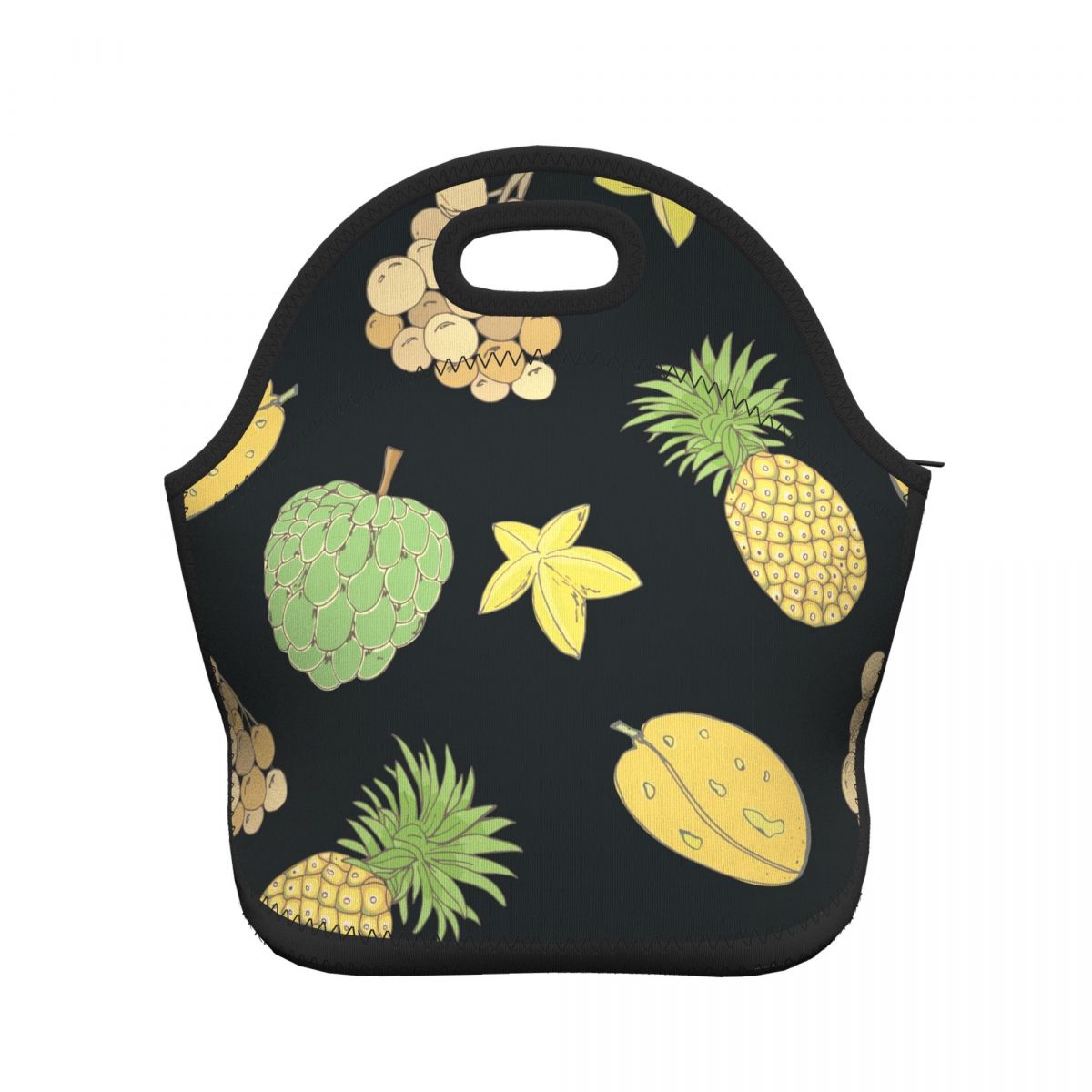 Kleurrijke Vruchten Patroon Lunch Tassen Voor Vrouwen Kinderen Meisjes School Neopreen Picknick Kantoor Lunch Voedsel Organizer Tassen: Black 1