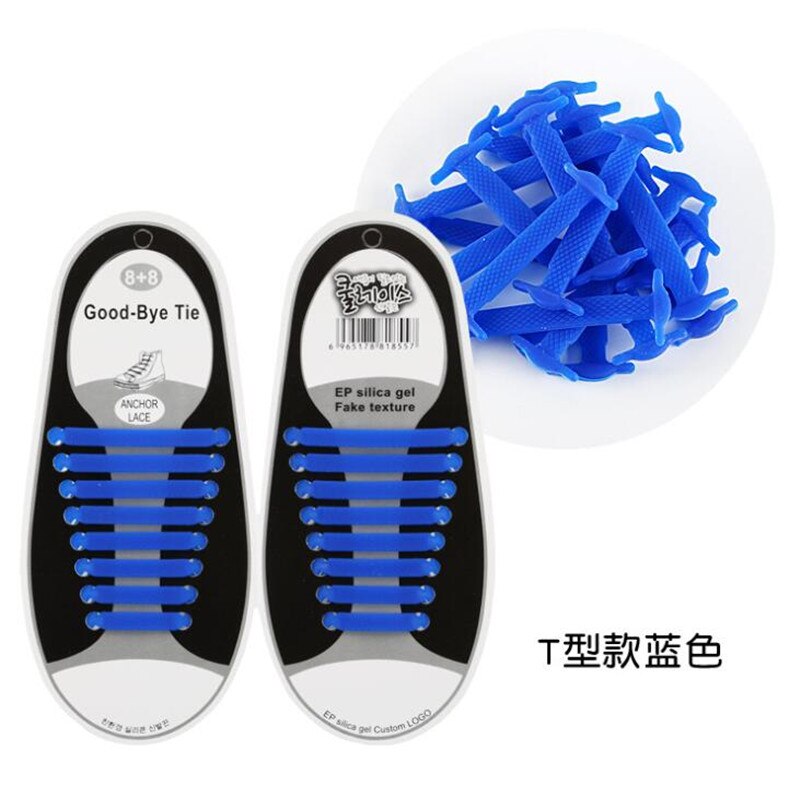 Cordones elásticos de silicona para zapatos, accesorios creativos de goma de encaje Unisex, 16 unids/lote: dark blue