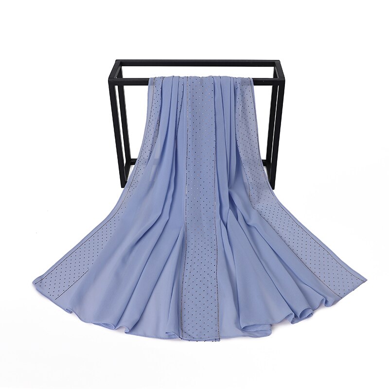 Écharpe en mousseline de soie avec perles pour femmes, Hijab avec perçage de cristal, châles, bandeau, écharpe, 19 couleurs au choix: COLOR 8