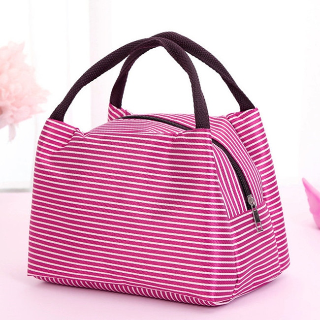 Leisure Women Portable Lunch Bag Canvas Stripe Insulated Cooler Bags Thermal Food Picnic Lunch Bags Box Kids Ice Pack Tote