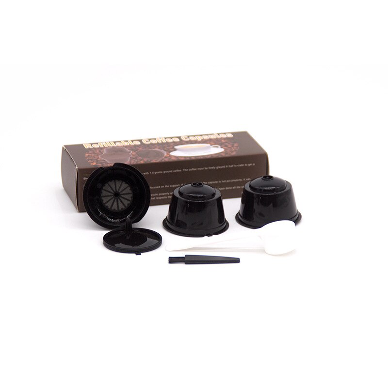 3 Pcs Herbruikbare Koffie Capsule Filter Cup Voor Nescafe Dolce Gusto Hervulbare Caps Lepel Borstel Filter Manden Pod Zachte Smaak zoete: black
