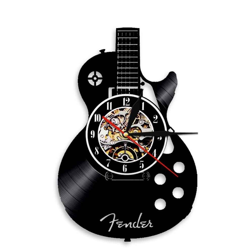Guitar Shape Wall Clock Vinyl Record Wall Clock Living Room Wall Hanging Clock (without Lamp Shipment without Battery)