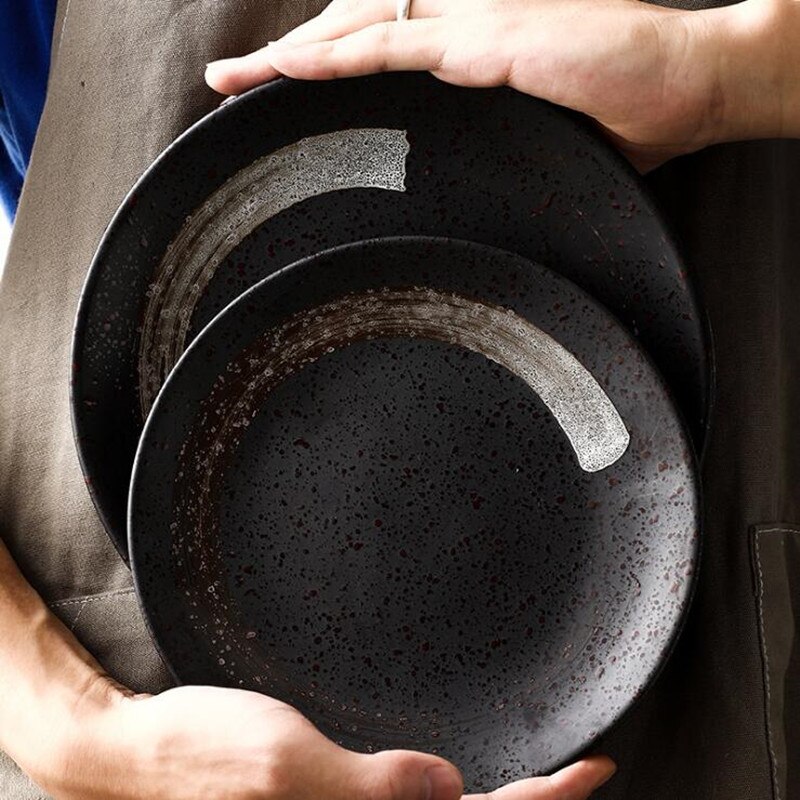 Japanese Retro ceramic dish Dinner Plate Ceramic Kitchen Plate Tableware Set Food Dishes Rice Salad Noodles Bowl Soup