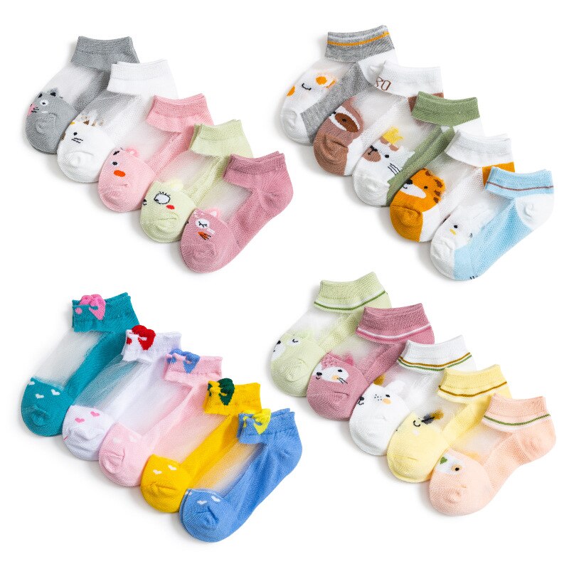 5 Paren/partij Kinderen Katoenen Sokken Mesh Sokken Jongen Meisje Baby Baby Ultradunne Mode Ademend Effen Voor Zomer 0-12T Teens Kids