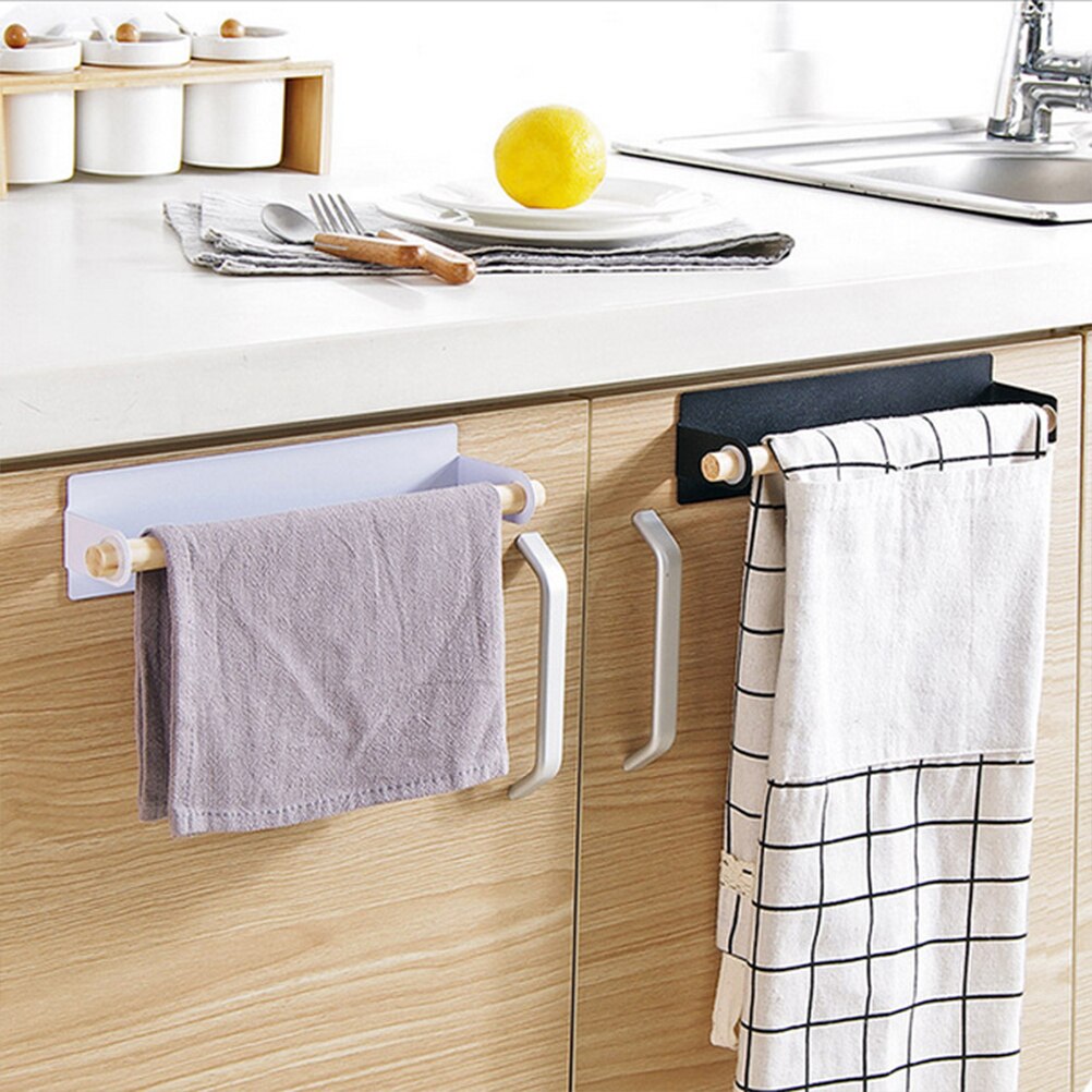 Badeværelse træ håndklæde bøjle rack bar køkkenskab folie film klud hængende holder arrangør toiletrulle papir holder hylde