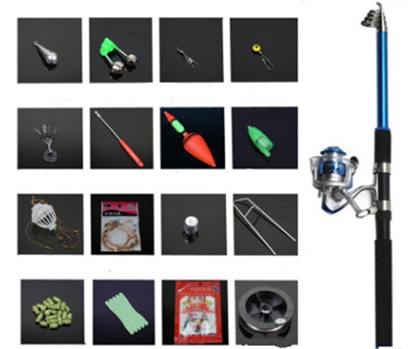 Fishing Rod Full Kits With Telescopic Fishing Rod And Spinning Reel Baits Hooks Saltwater Freshwater Travel Pole Set: 2.4m