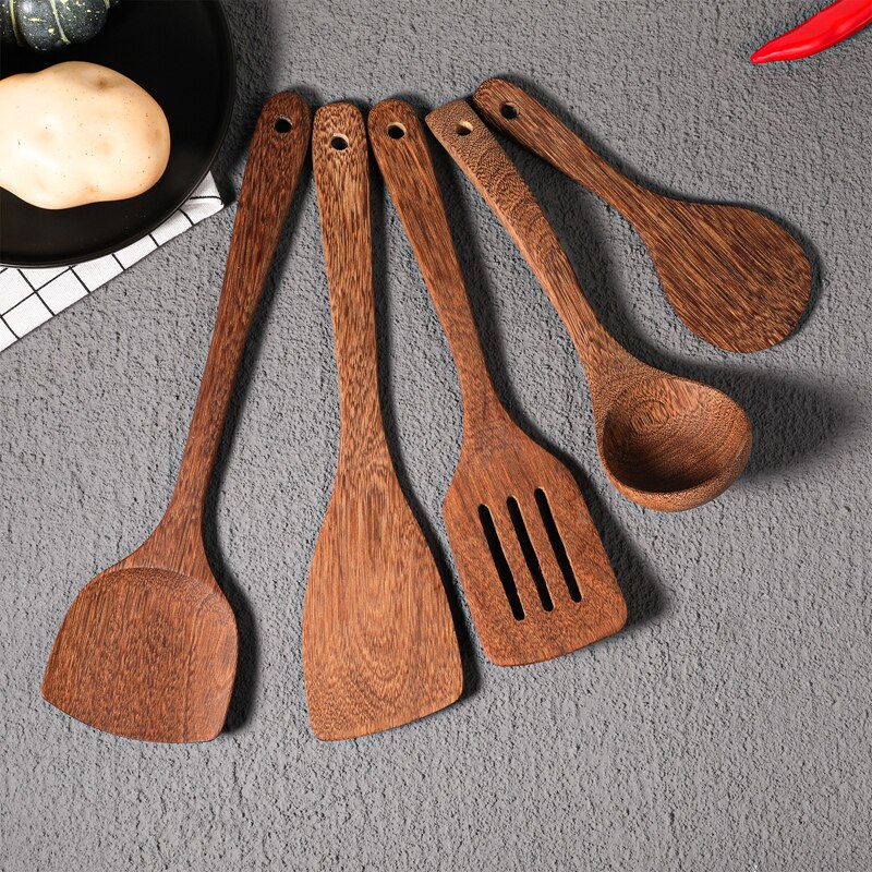Wooden Kitchen Utensils Wooden Spoons for cooking Natural Teak Wood Non Stick Pots Kitchen Spatula Set for Cooking