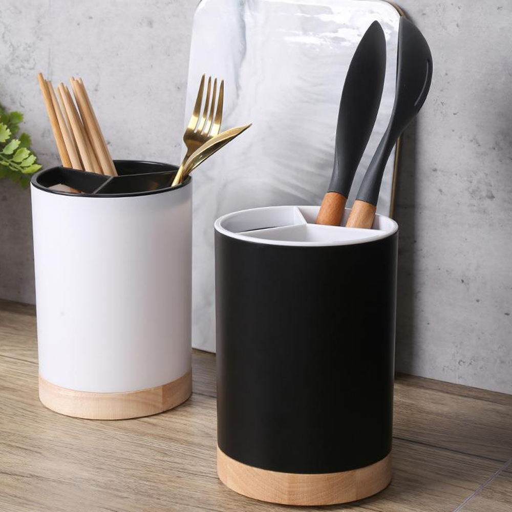 Kitchen Tableware Storage Bucket Utensil Holder Cutlery Drainer Plastic Chopstick Spoon Storage Rack Detachable 3 Divided