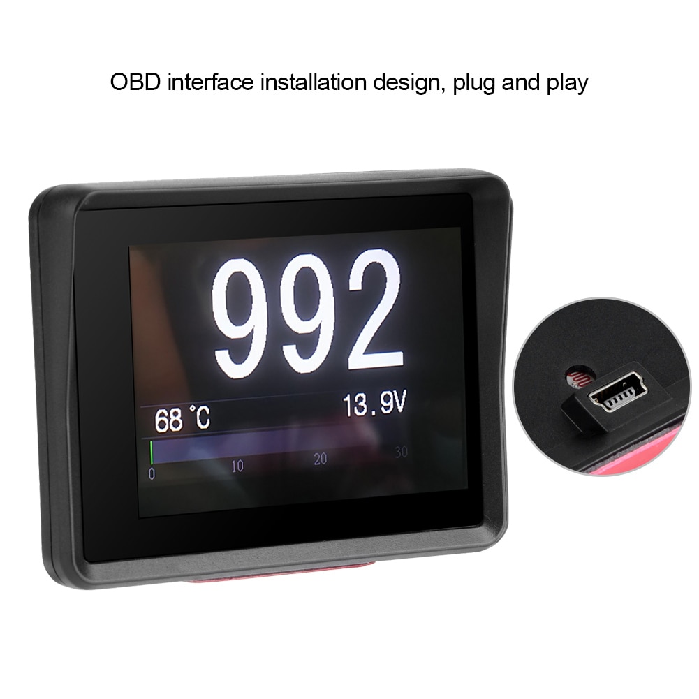 Coche OBD Multi-función medidor Digital de temperatura de voltaje de velocidad de visualización HUD reloj de coche led digital Reloj de coche accesorios de coche