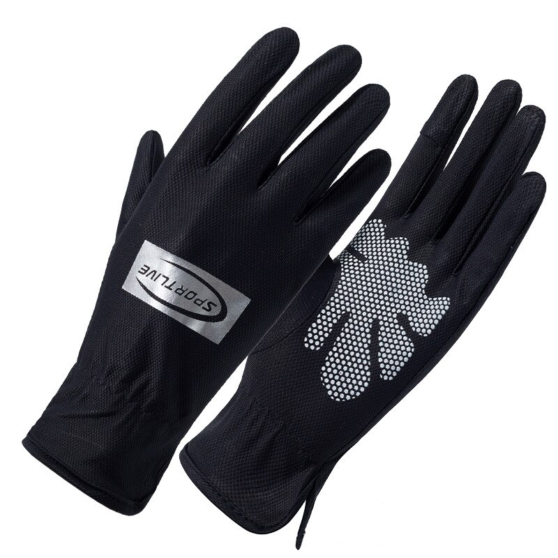 Sommer Zwei-Finger Handschuhe Frauen Dünne Atmungsaktive Tragen-Beständig kippen Gittergewebe Handschuhe Voll Finger Männer Reiten Fahren sonnencreme Handschuh: Schwarz / M um herum 16-17cm