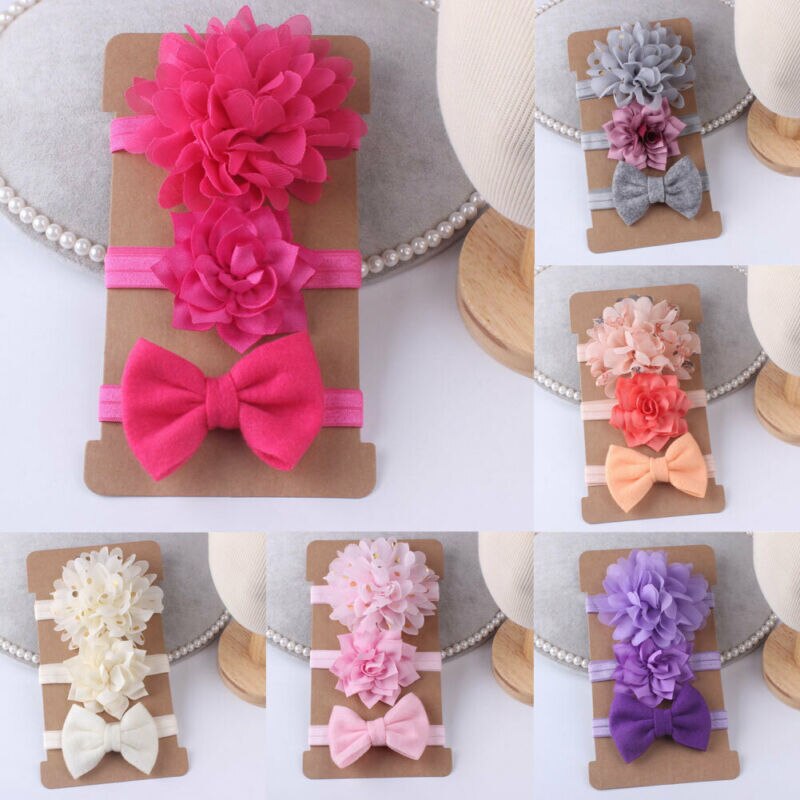 3pcs/Set Baby Girl Headband Ribbon Elastic Headdress Kids Newborn Hair Band Bow Baby Bowknot Hairband Set Newborn Kids Head band