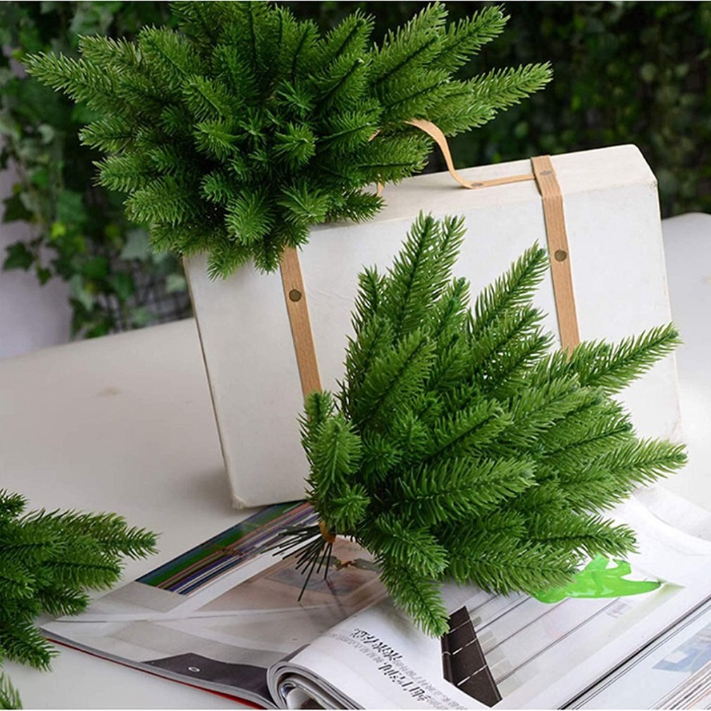 Árbol de Navidad de hojas verdes, ramas de pino artificiales, guirnalda de agujas para el hogar, jardín, plantas verdes, agujas de pino, 30 Uds.