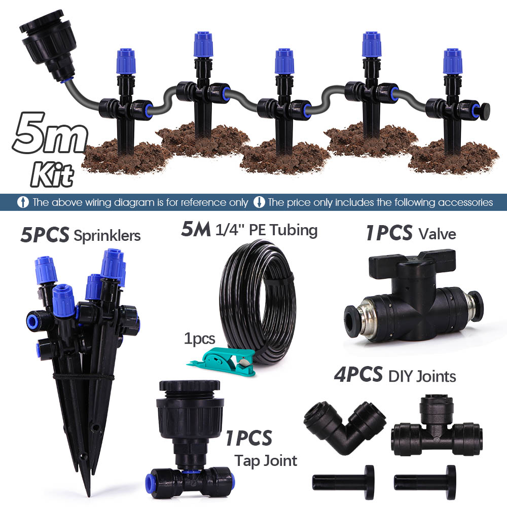 1/4" 4/6mm Bubbler Irrigation System 360° Adjustable Sprinkler w/ Support PE Hose Kit for Garden Lawn Plant Potted Drip Watering: Burgundy