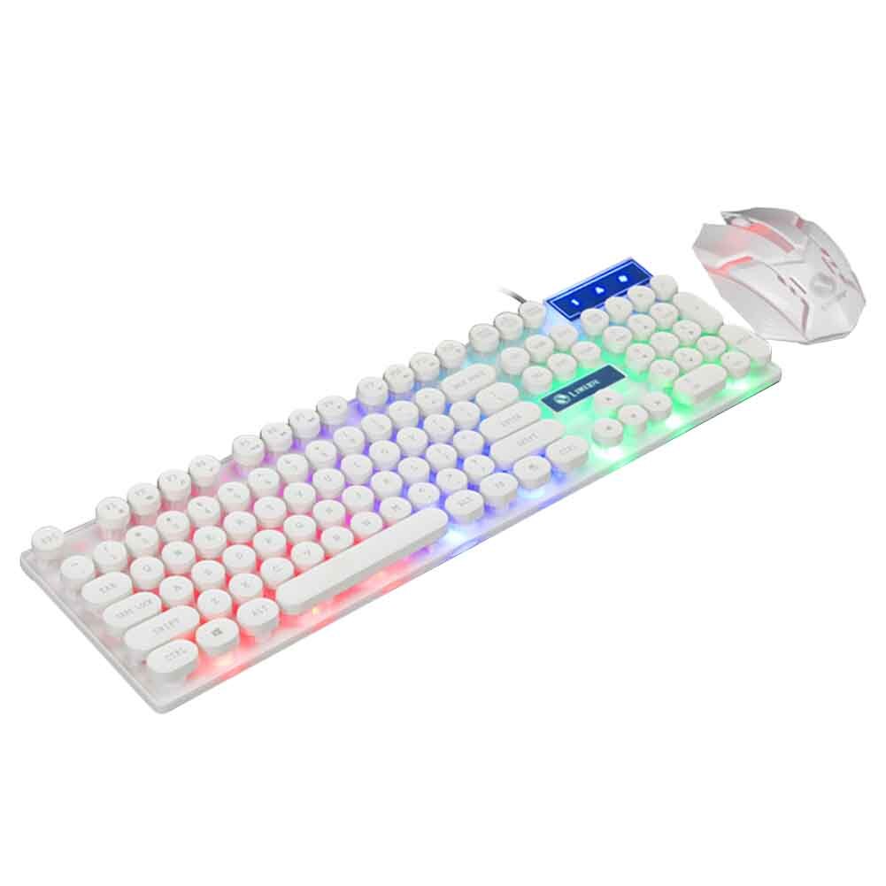 Regnbuefarge ergonomisk tastatur mus sett tilbehør med mus fargerikt bakgrunnsbelysning kablet tastatursett til pc